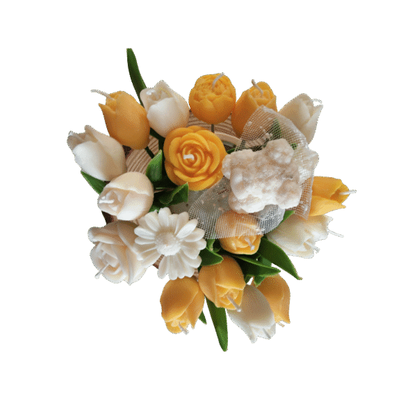 Bouquet de tulipes en cire artisanale jaune et blanc Quinn Crafts