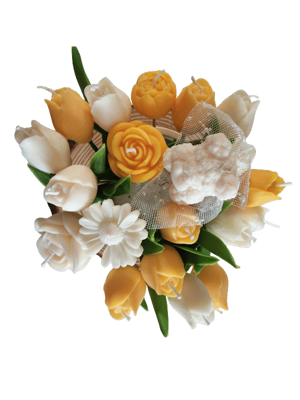 Bouquet tulipes cire artisanale jaune blanc Bouquet de tulipes en cire artisanale jaune et blanc Quinn Crafts