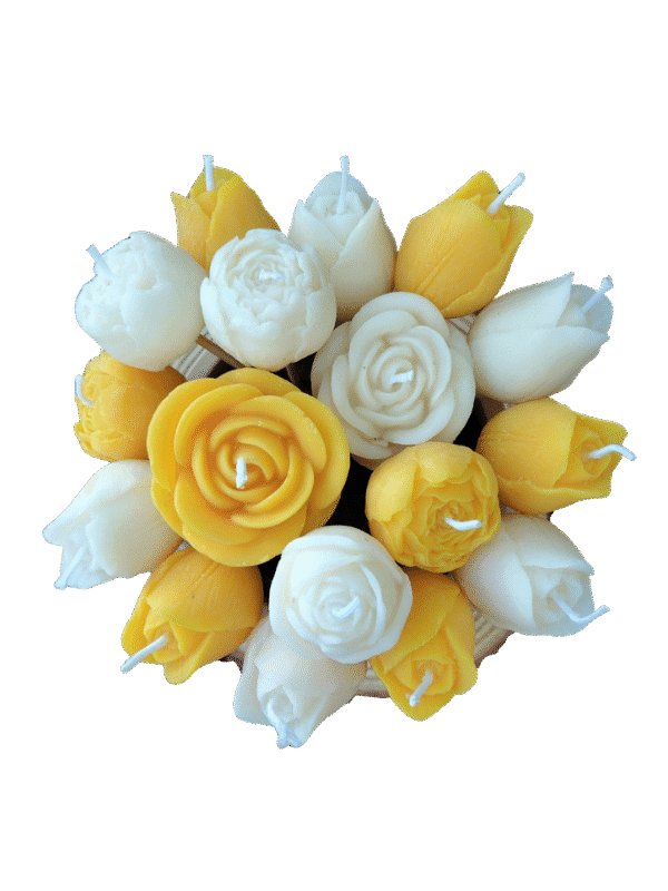 bouquet-tulipes-cire-artisanal-quinn-crafts.png pricipal Bouquet tulipes cire artisanal jaune et blanc Quinn Crafts Dole France