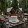 Bougie artisanale allumée en extérieur, ambiance camping et forêt, Quinn Crafts