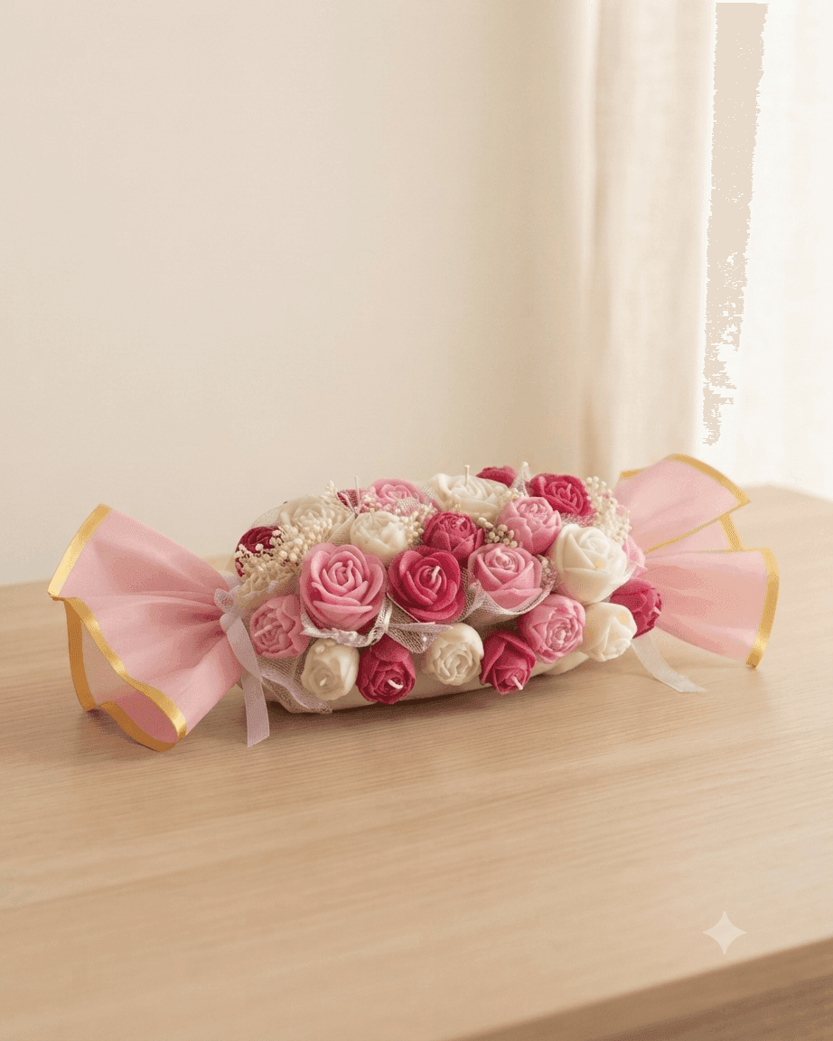 Bouquet de fleurs en cire roses en forme de bonbon Quinn Crafts