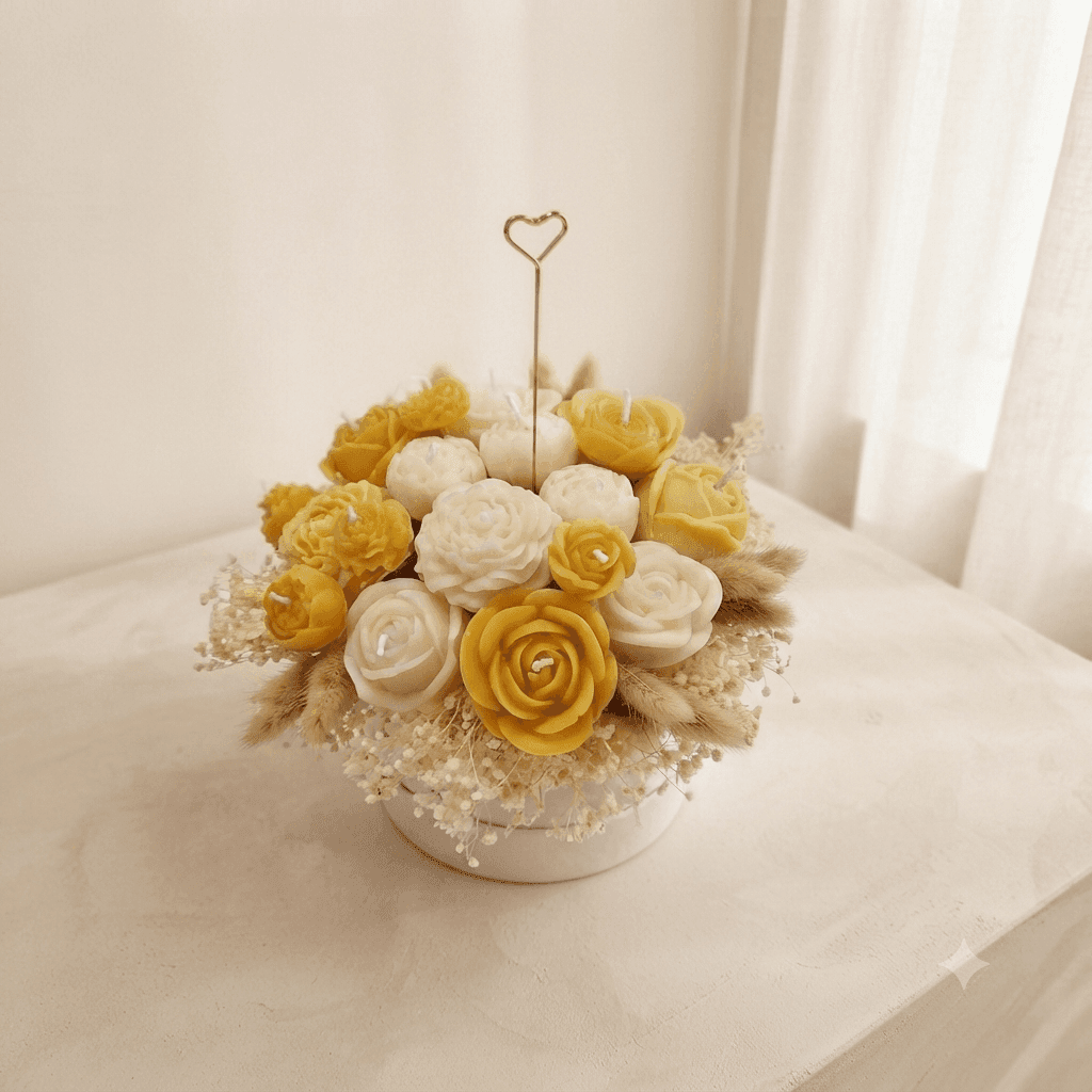 Bouquet de fleurs en cire jaunes et blanches Quinn Crafts